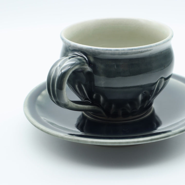 半磁器土 鎬コーヒー椀皿 呉須