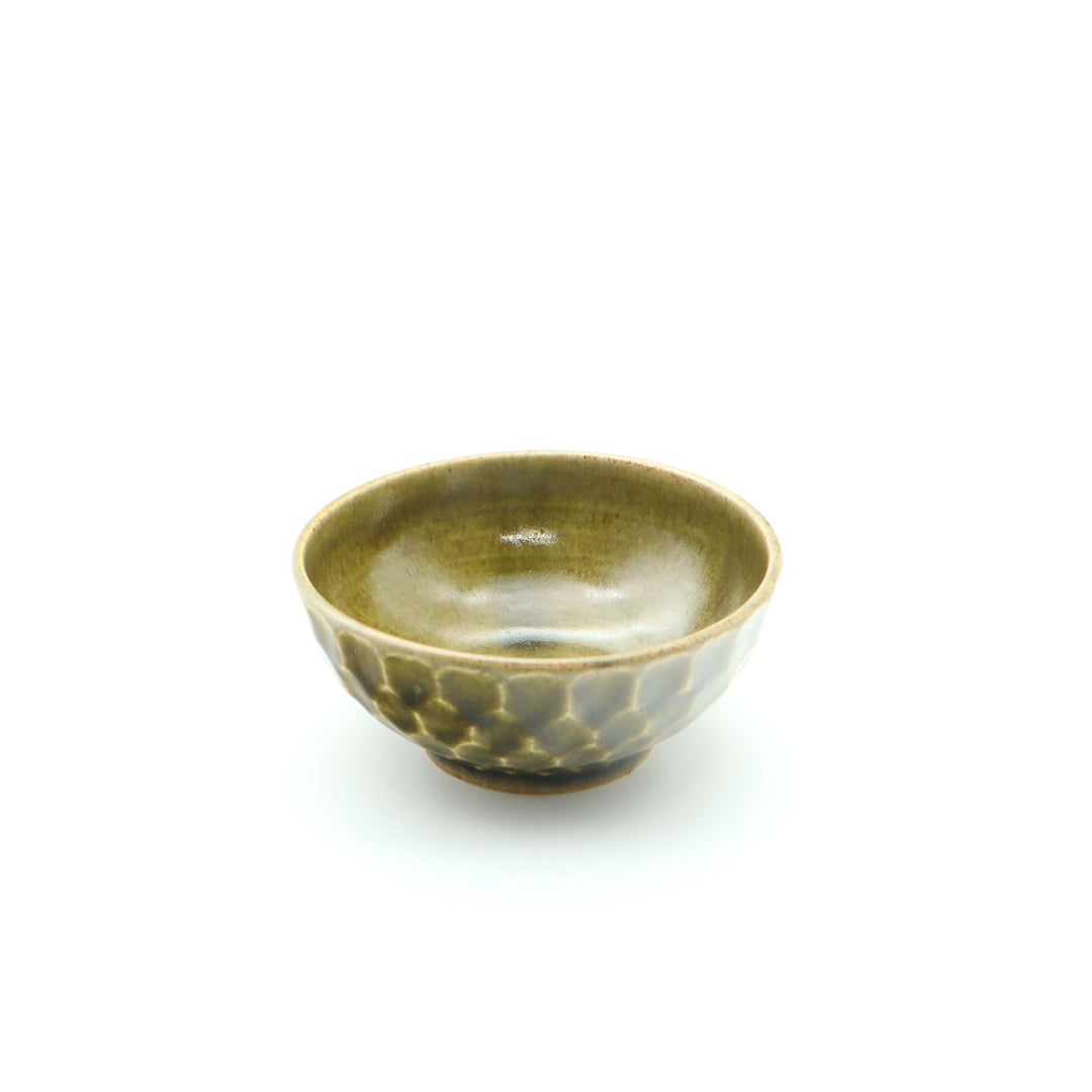亀甲紋ごはん茶碗（4寸）　オリーブグリーン
