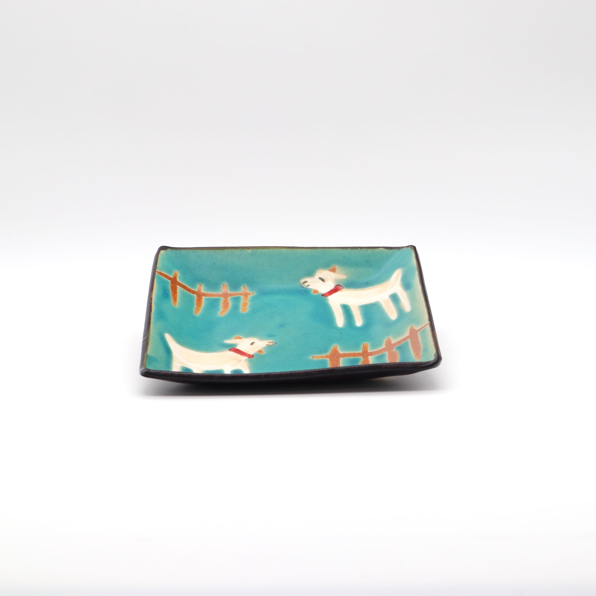 やちむん 角皿 ヤギ 青 – canosa