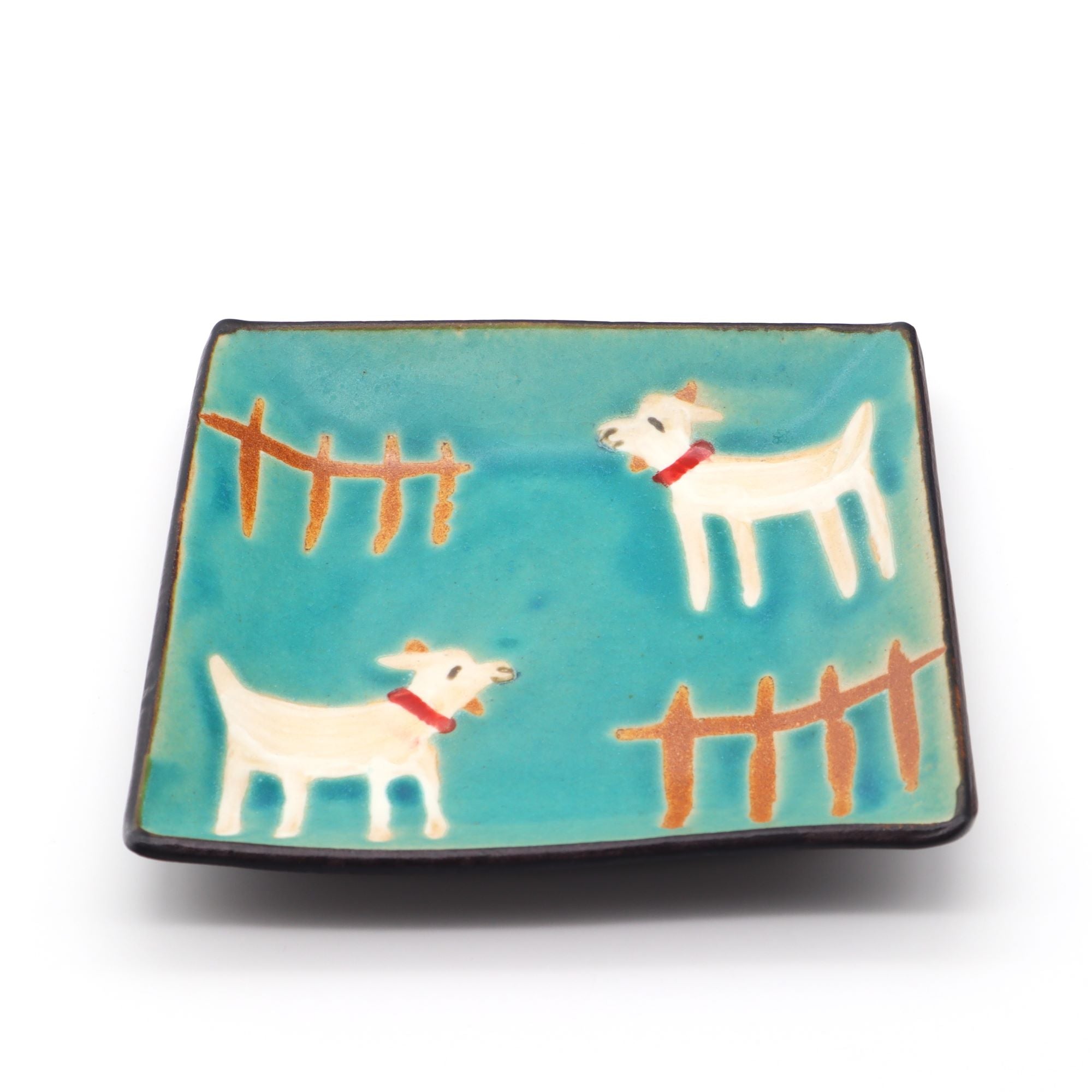 やちむん 角皿 ヤギ 青 – canosa