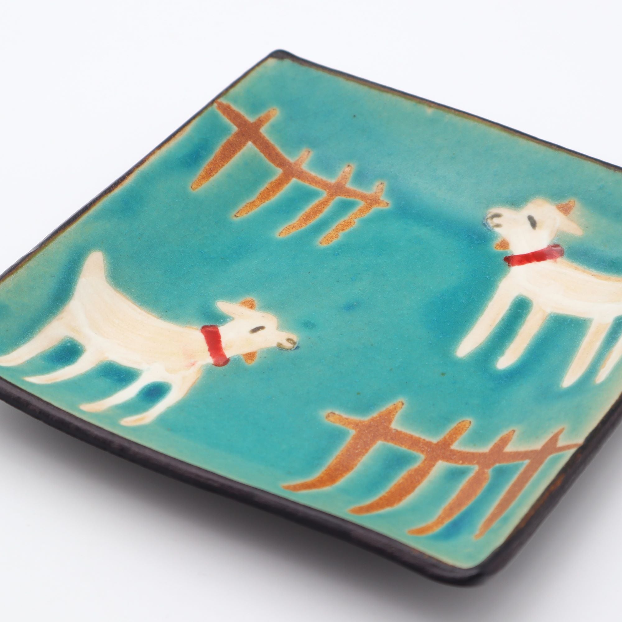 やちむん 角皿 ヤギ 青 – canosa