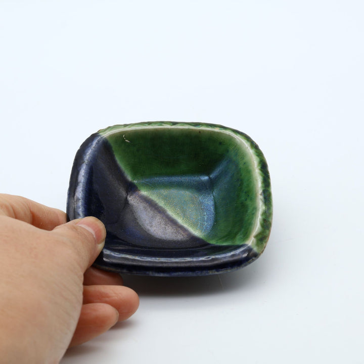 掛け分け豆皿　緑ｘ紺