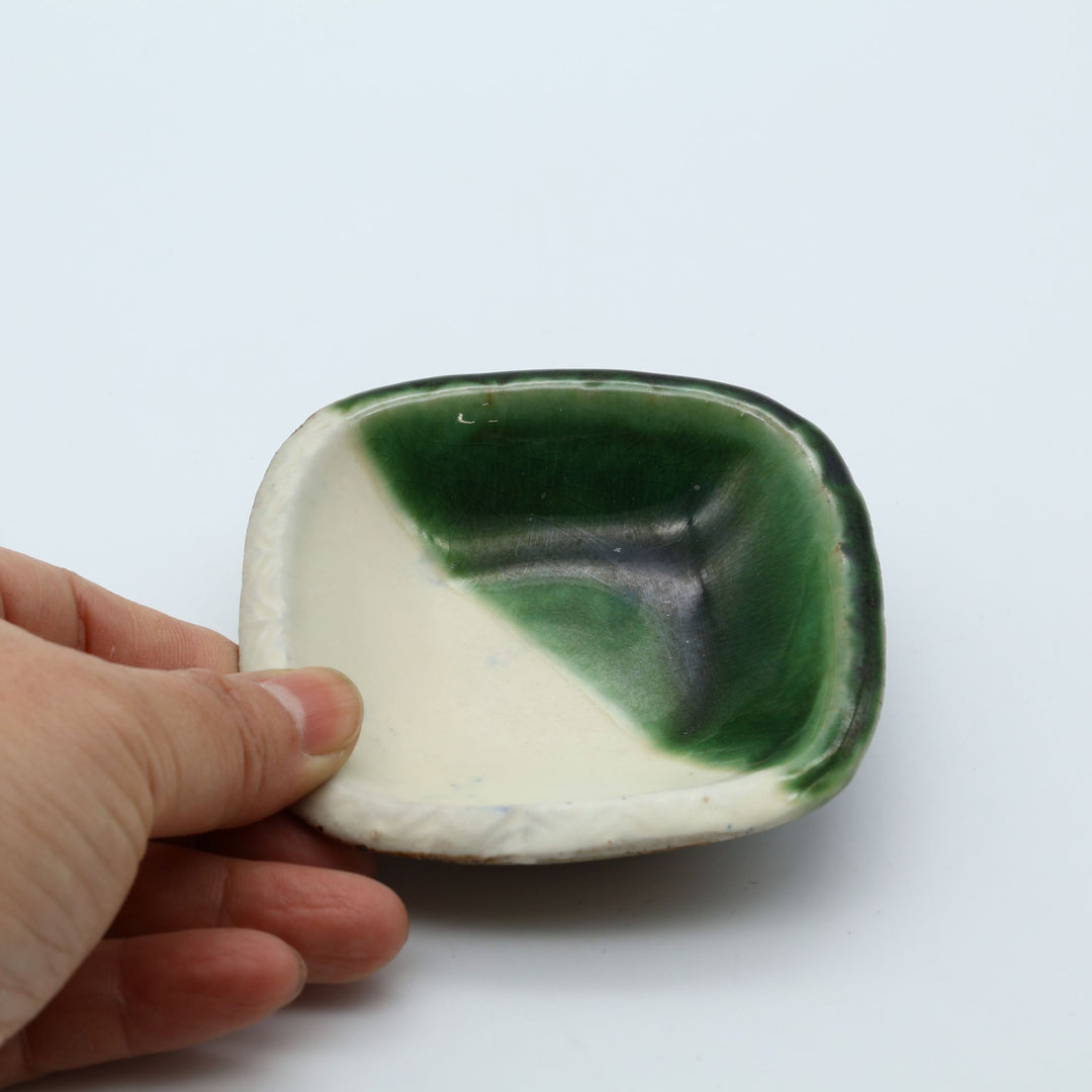 掛け分け豆皿　緑ｘ白