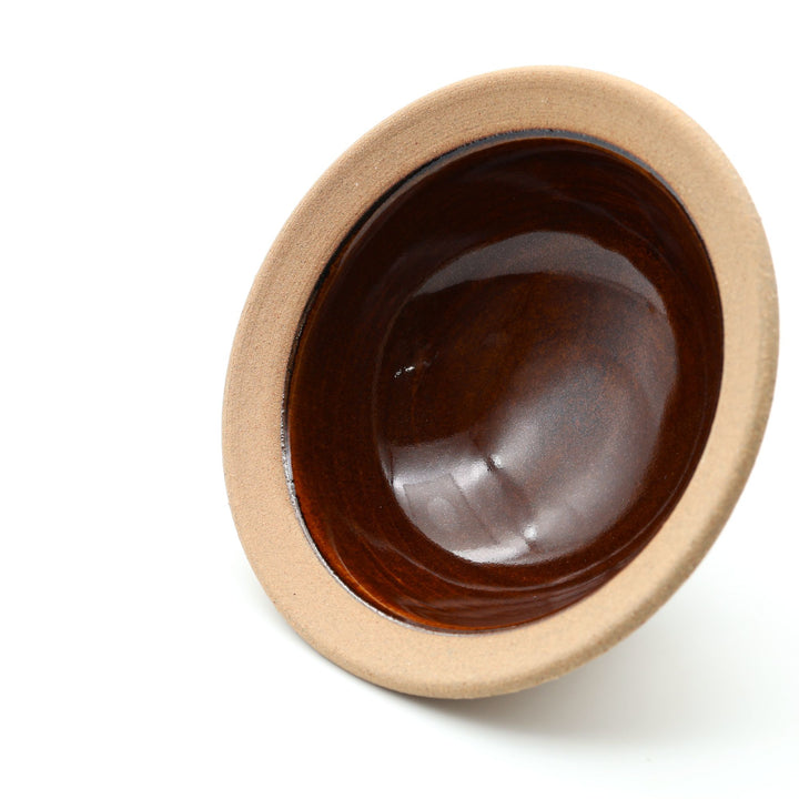 4寸縁付鉢　外焼締め　飴