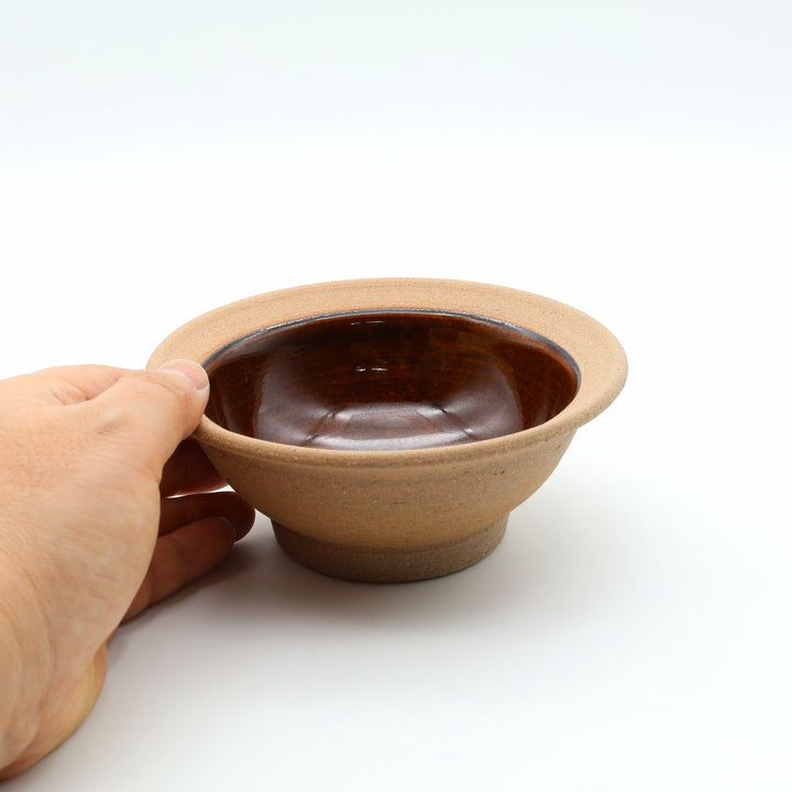 4寸縁付鉢　外焼締め　飴