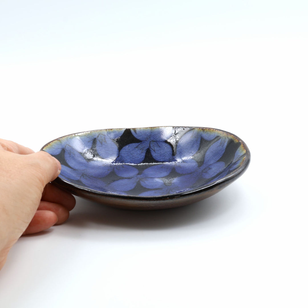 生楽陶苑のスリップウェア　青花小判皿　