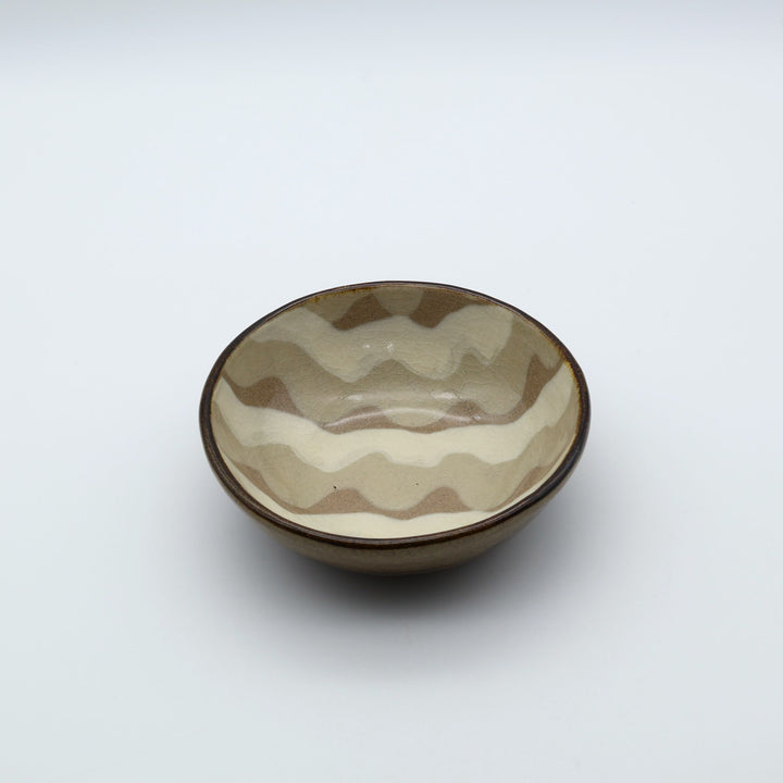 小鉢　ベージュなみ模様　E