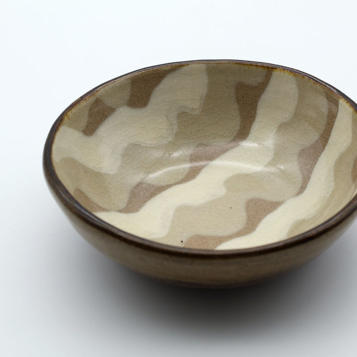 小鉢　ベージュなみ模様　E