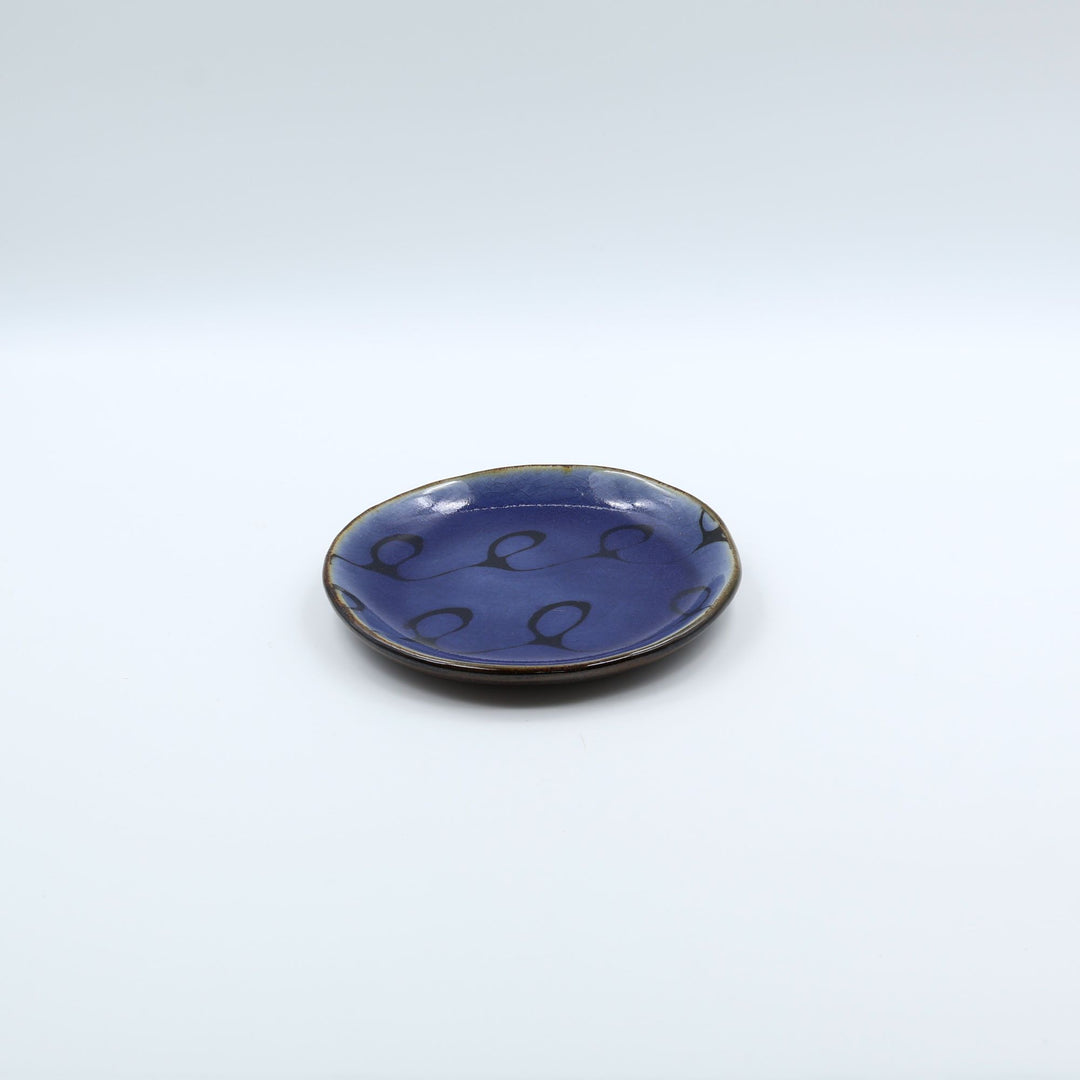 生楽陶苑 園田空也   5寸平皿　青くるくる模様