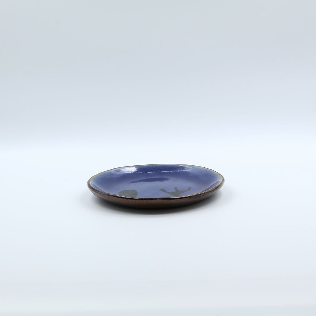 生楽陶苑 園田空也  5寸平皿　青スプーンフォーク
