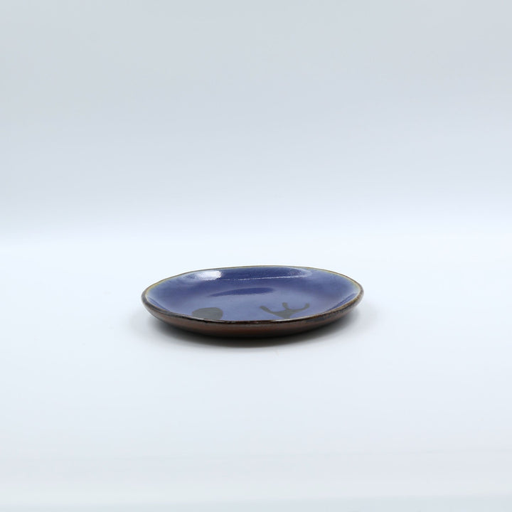 生楽陶苑 園田空也  5寸平皿　青スプーンフォーク