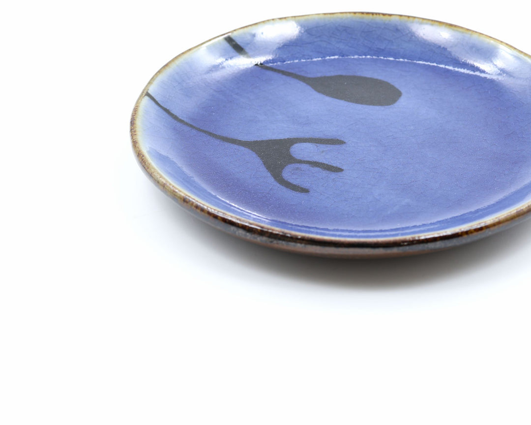 生楽陶苑 園田空也  5寸平皿　青スプーンフォーク