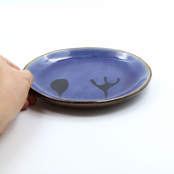 生楽陶苑 園田空也  5寸平皿　青スプーンフォーク