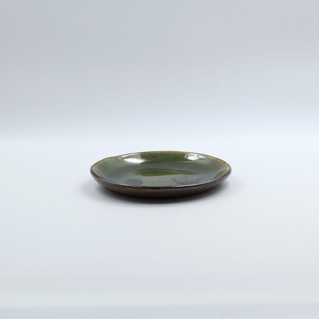 5寸平皿　緑スプーンフォーク　G