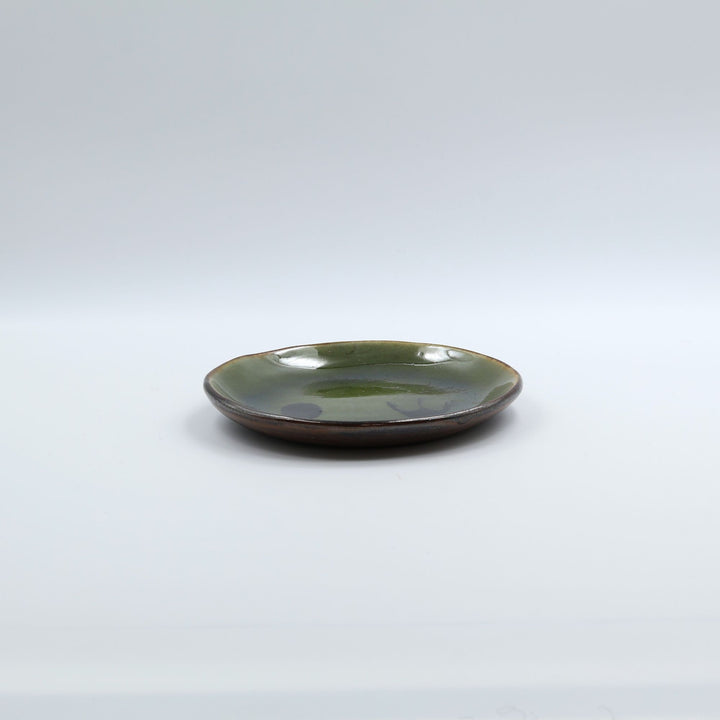 5寸平皿　緑スプーンフォーク　G