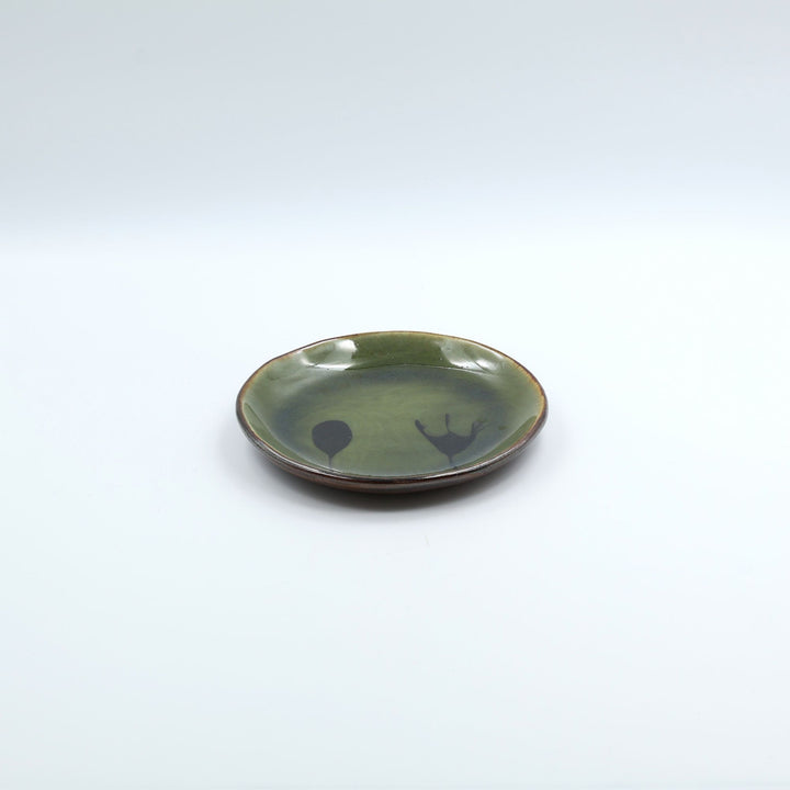 5寸平皿　緑スプーンフォーク　G