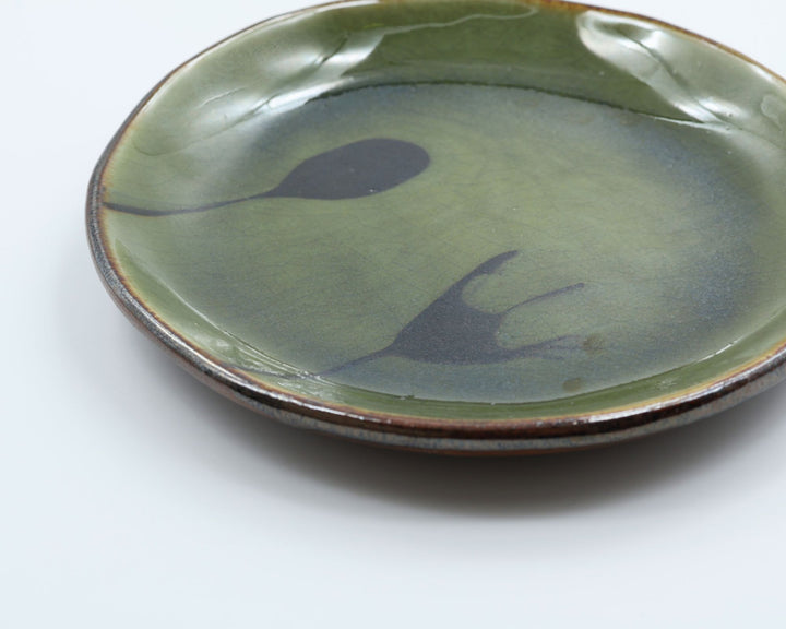 5寸平皿　緑スプーンフォーク　G