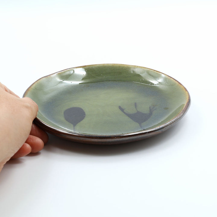 5寸平皿　緑スプーンフォーク　G