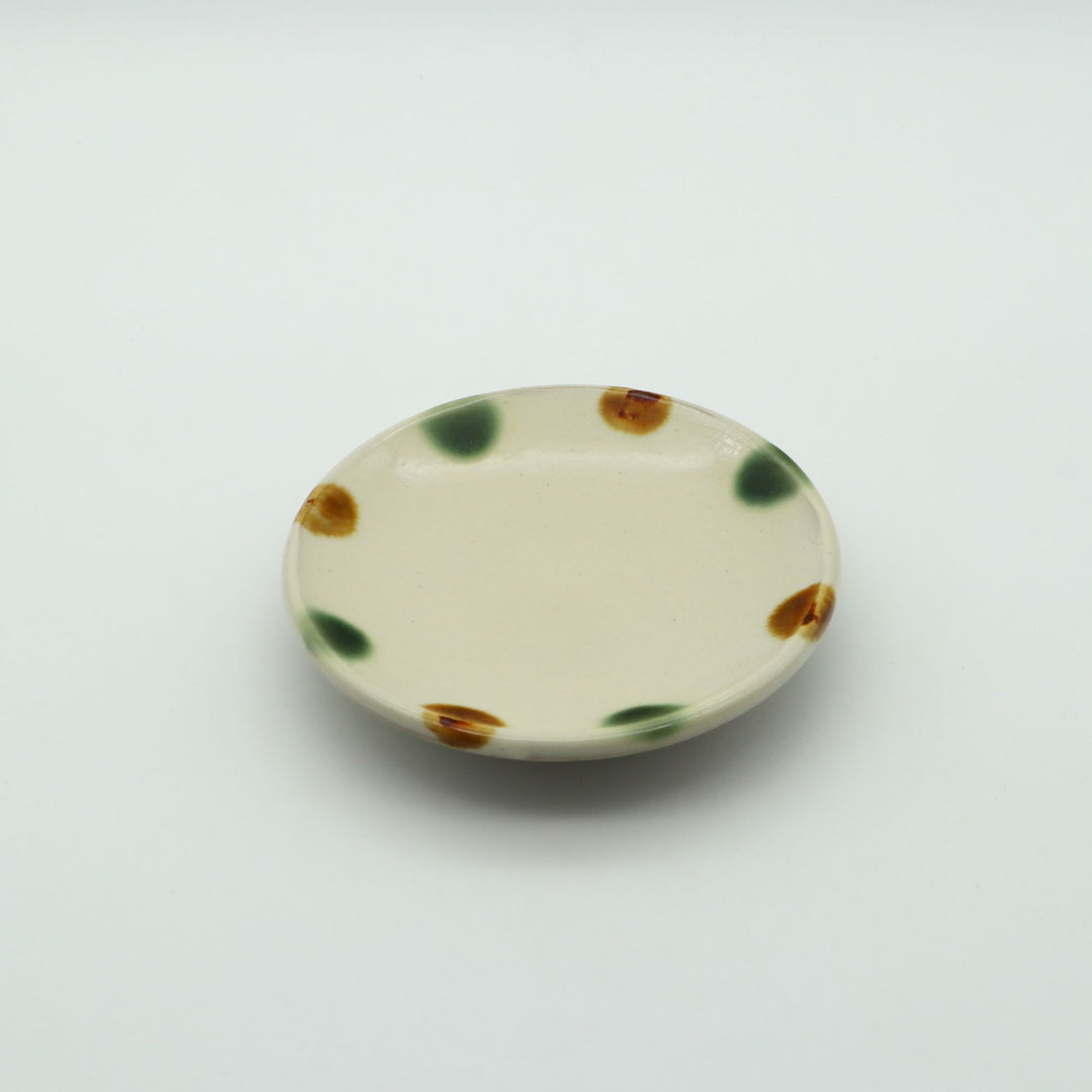 平皿　3.5寸　三彩点打