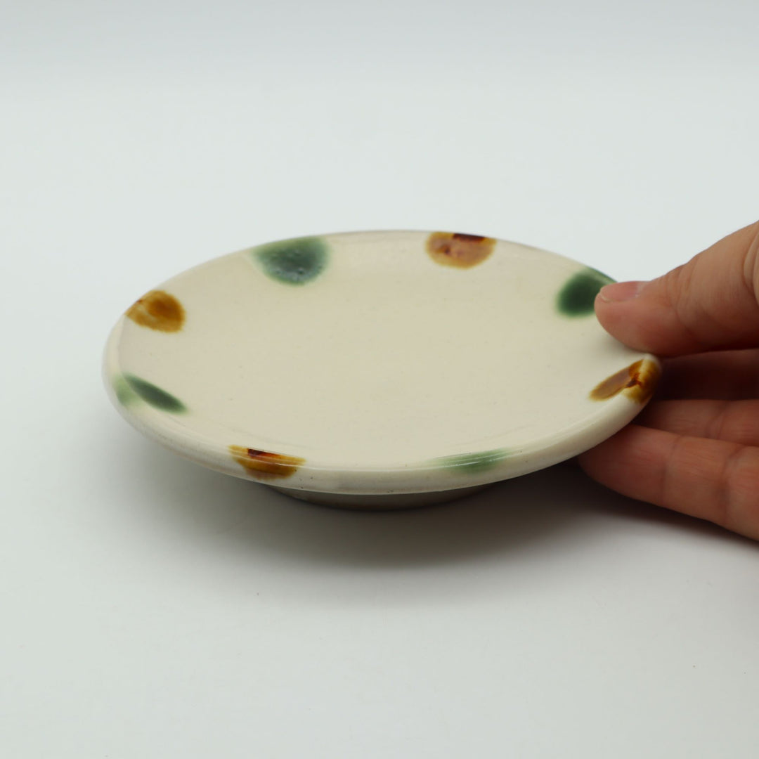 平皿　3.5寸　三彩点打