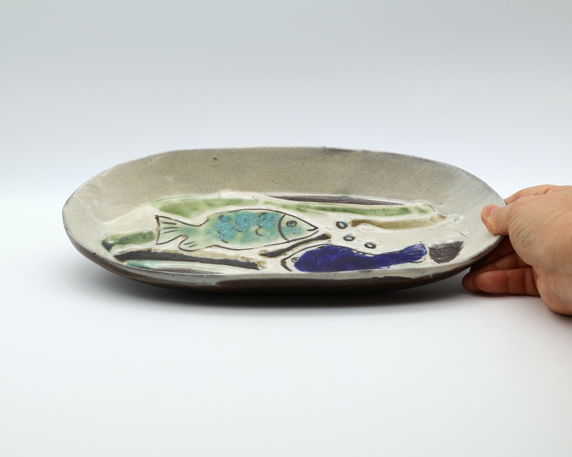 工房エクレシアのやちむん オーバル皿 魚 - canosa オンラインショップ