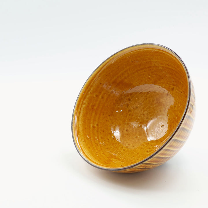 小鹿田焼 坂本浩二窯 4.5寸 汁碗 刷毛目 飴