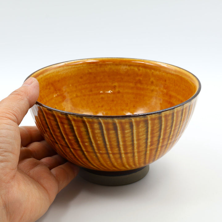 小鹿田焼 坂本浩二窯 4.5寸 汁碗 刷毛目 飴