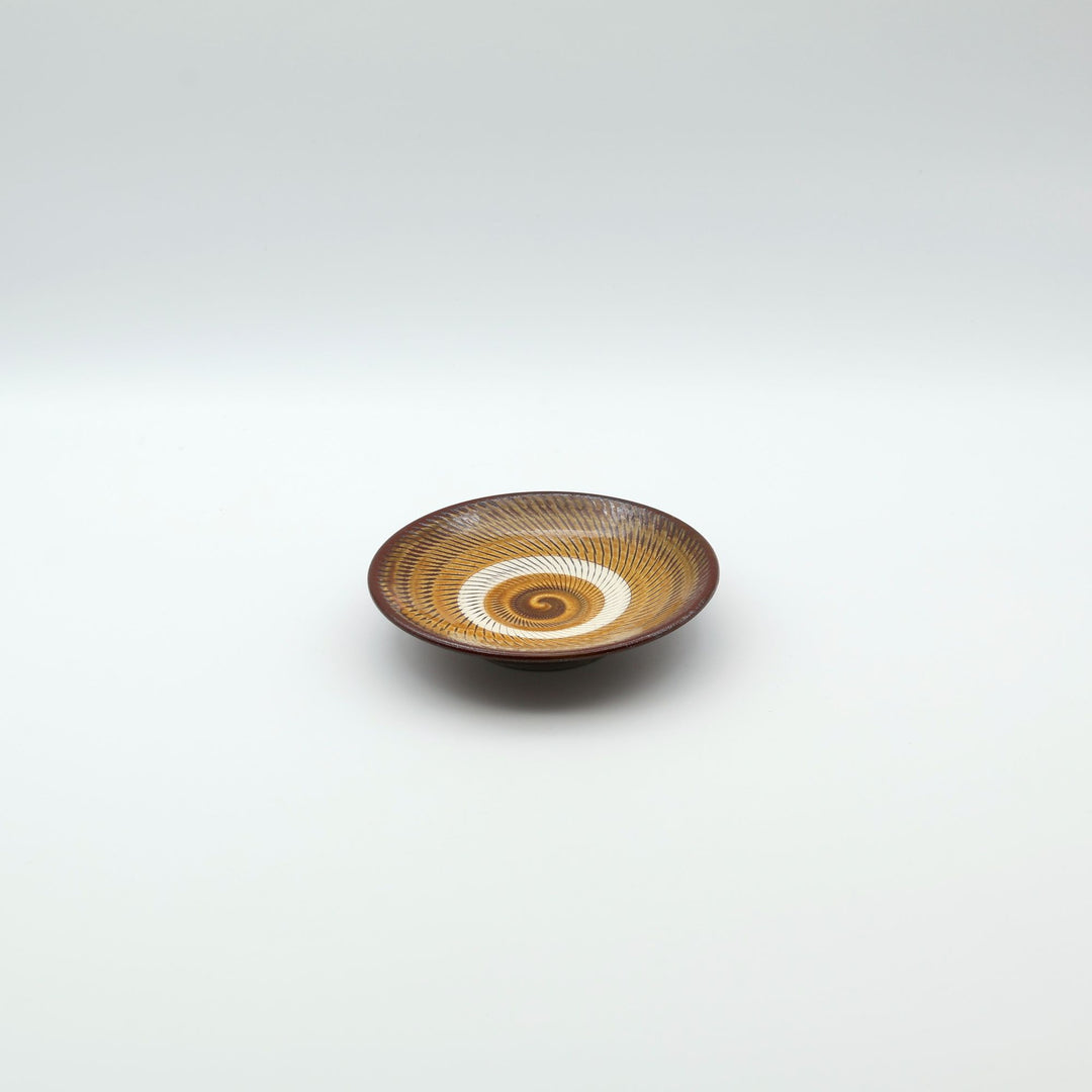 小鹿田焼 坂本浩二窯 4寸皿　飛び鉋　飴