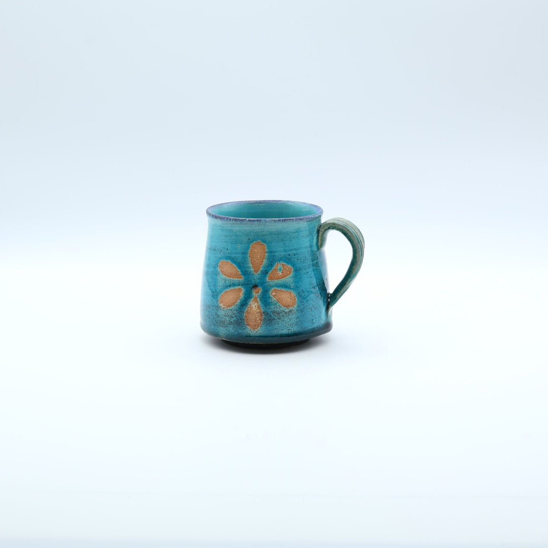 丹波立杭焼 源右衛門窯 タロリアンブルー 台形マグカップ 花模様