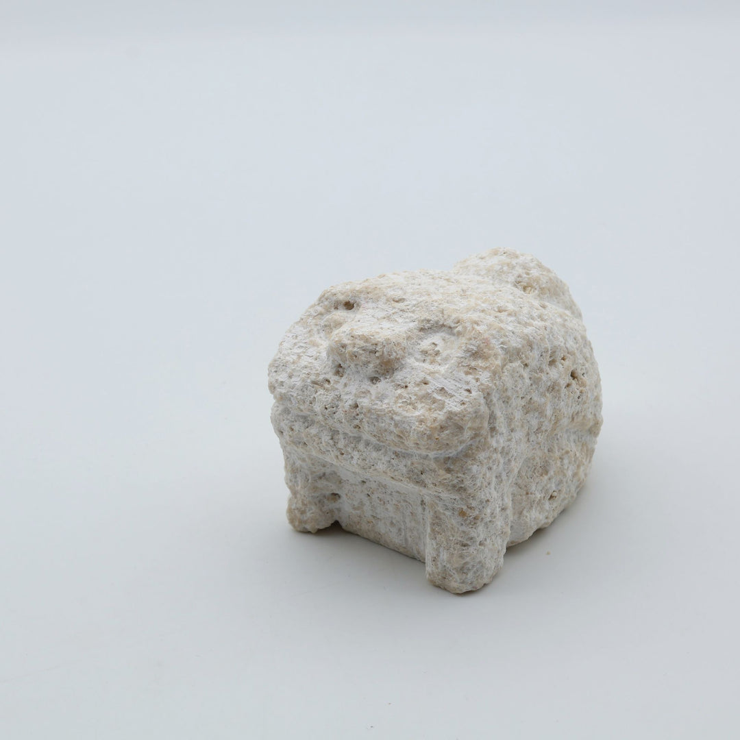 スタジオde-jinの琉球石灰岩の石獅子、マカトゥ(誠実)な石彫りシーサー。